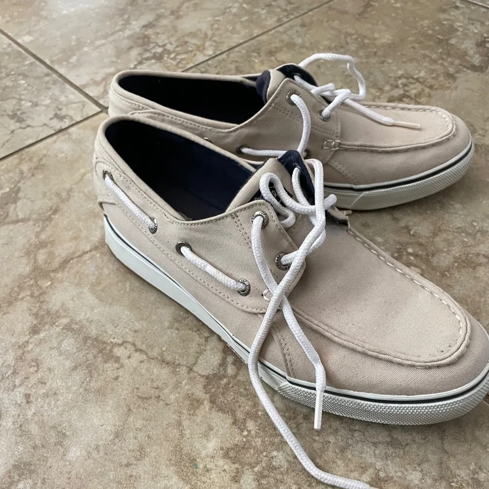 Sperry Top-Sider Mens 9.5 Beige Canvas Boat Shoes 0777144 A4-CH17 Neutral Casual